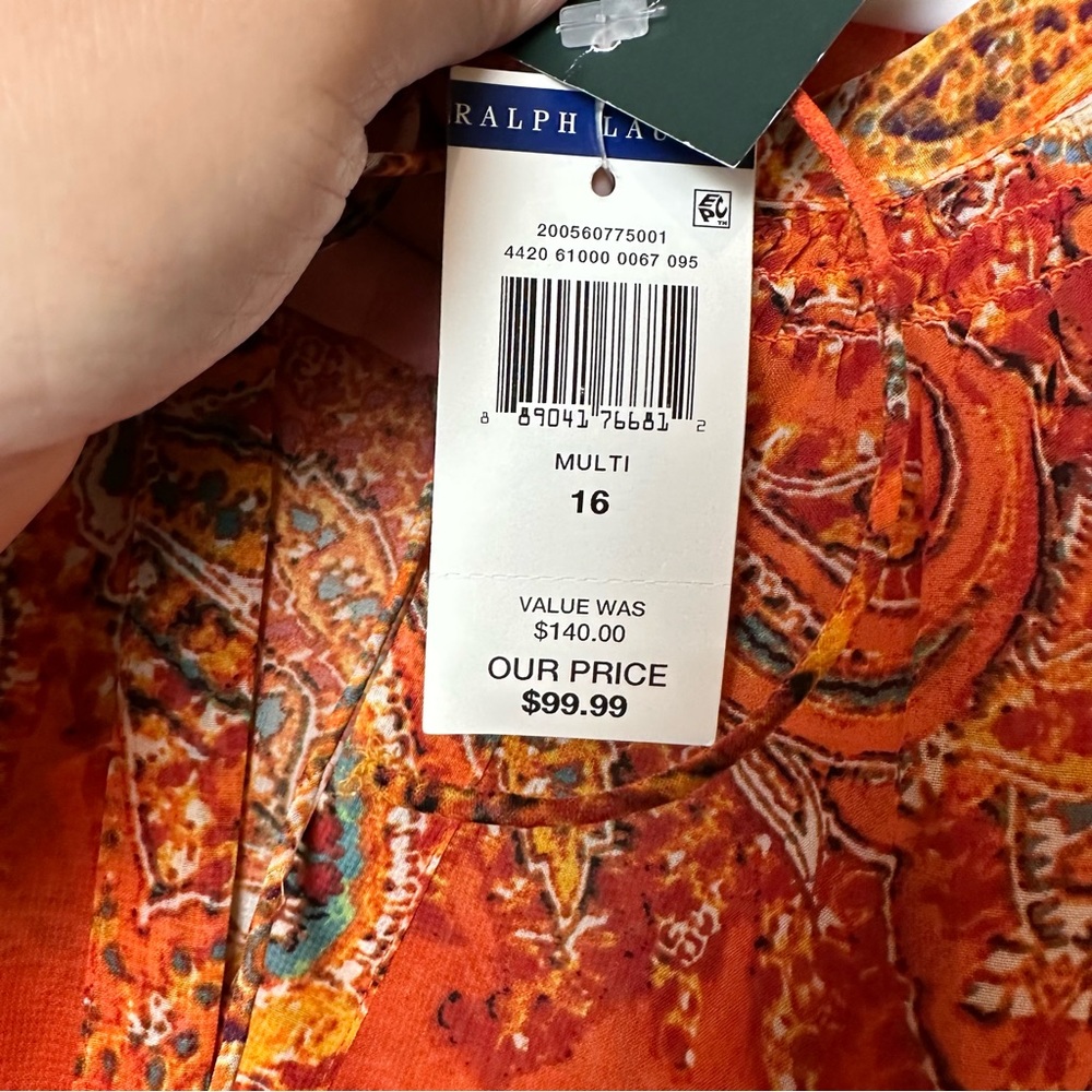 Lauren Ralph Lauren Split Neck Sheer Sleeveless Paisley Blouson Beach Dress 16 - Picture 10 of 11